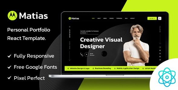 Matias Personal Portfolio React Template preview